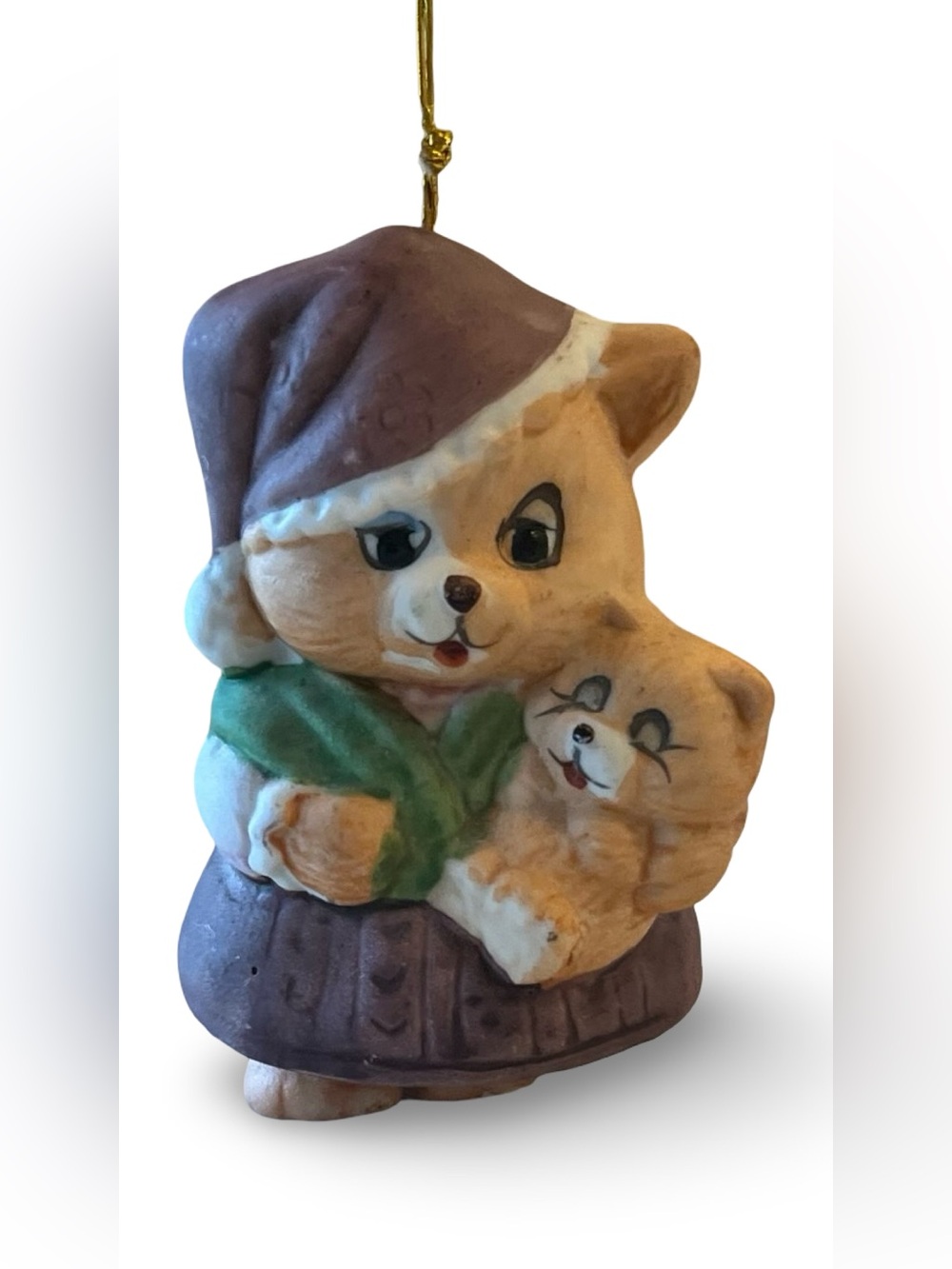 VTG Jasco Caring Critter Chimers Porcelain Bell Ornament Cat Mama & Kitten